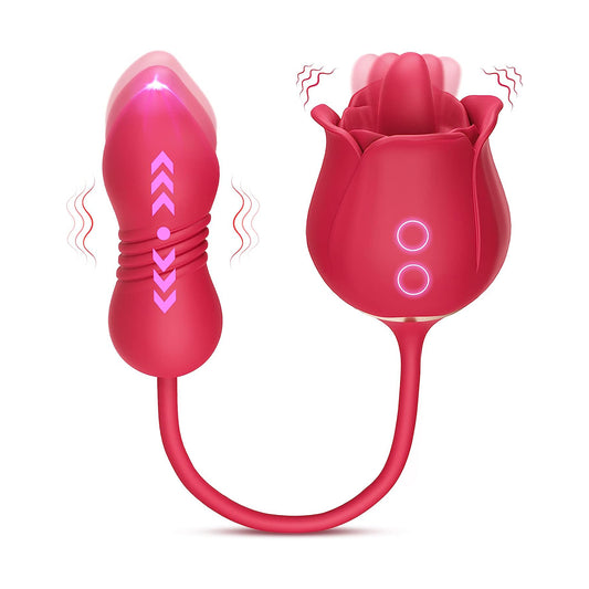 Loviss Rose Toy Stimulateur de langue clitoridienne 2 en 1 avec vibrateur à œuf poussant