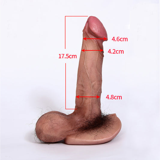 Realistic Dildo with Hair Artificial Skin Penis Body-Safe Material Lifelike Huge Penis with Strong Suction Cup for Hands-free Play Flexible Cock with Curved Shaft and Balls for Vaginal G-spot